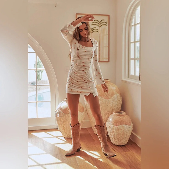 Free People Dresses & Skirts - Free People - Celia Mini Dress in Ivory Combo XS Rose Floral Long Sleeve Dress